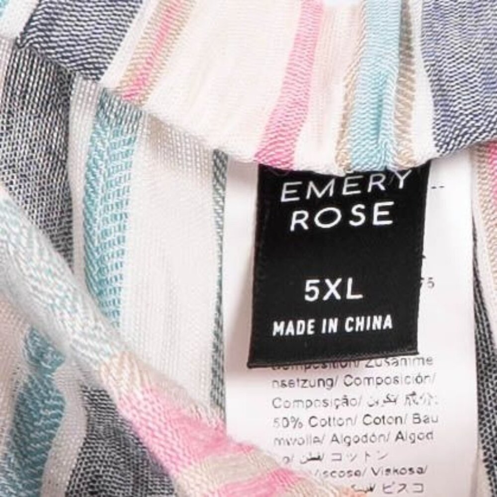 Emery Rose Pajama Lounge Set 5XL Womens NEW Striped Short Sleeve Cream Pink Blue - Picture 10 of 11